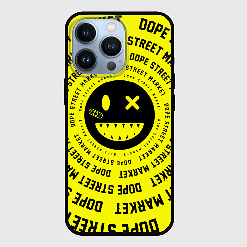 Чехол iPhone 13 Pro Счастливый Смайлик Yellow Dope Street Market / 3D-Черный – фото 1