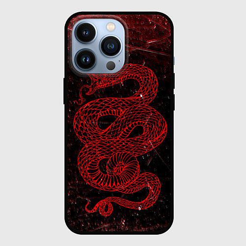 Чехол iPhone 13 Pro Красная Змея Red Snake Глитч / 3D-Черный – фото 1