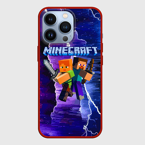 Чехол iPhone 13 Pro Minecraft Neon / 3D-Красный – фото 1