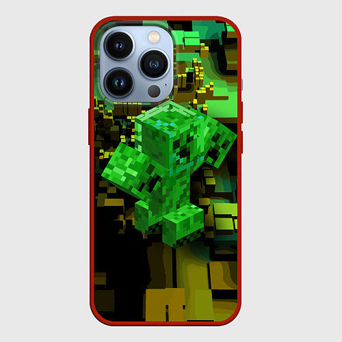 Чехол iPhone 13 Pro Minecraft Creeper Mob / 3D-Красный – фото 1