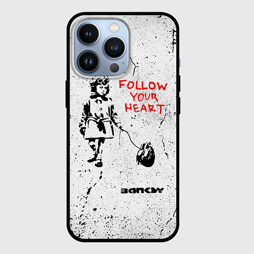 Чехол iPhone 13 Pro BANKSY БЭНКСИ следуй за своим сердцем / 3D-Черный – фото 1