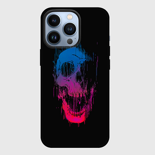 Чехол iPhone 13 Pro Череп Неоновый градиент / 3D-Черный – фото 1