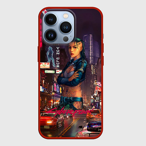 Чехол iPhone 13 Pro Vi Cyberpunk2077 / 3D-Красный – фото 1