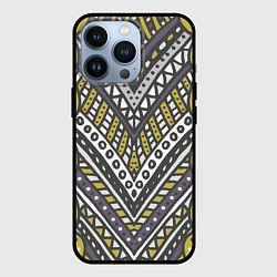 Чехол iPhone 13 Pro Абстрактный узор в стиле дудл Желтый, серый и белы