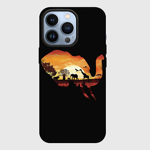 Чехол iPhone 13 Pro Душа природы - слон / 3D-Черный – фото 1
