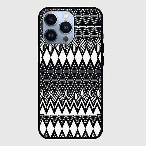 Чехол iPhone 13 Pro Белые ромбы / 3D-Черный – фото 1