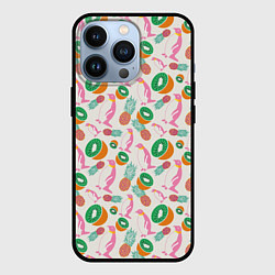 Чехол для iPhone 13 Pro Пингвины, киви и ананасы, цвет: 3D-черный