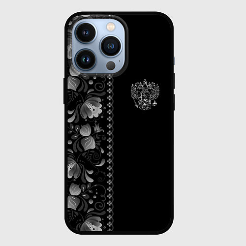 Чехол iPhone 13 Pro ГЖЕЛЬ RUSSIA ЧБ / 3D-Черный – фото 1