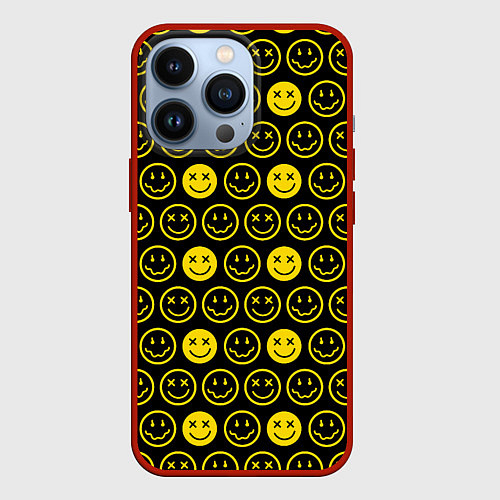 Чехол iPhone 13 Pro Nirvana смайлики / 3D-Красный – фото 1