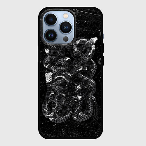 Чехол iPhone 13 Pro Чб Блестящая Змея Snake Shine / 3D-Черный – фото 1