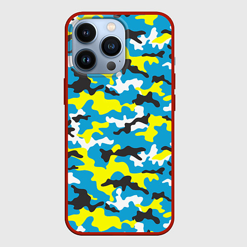 Чехол iPhone 13 Pro Камуфляж Небесно-Синий / 3D-Красный – фото 1