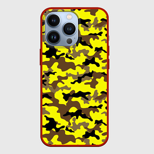 Чехол iPhone 13 Pro Камуфляж Жёлто-Коричневый / 3D-Красный – фото 1