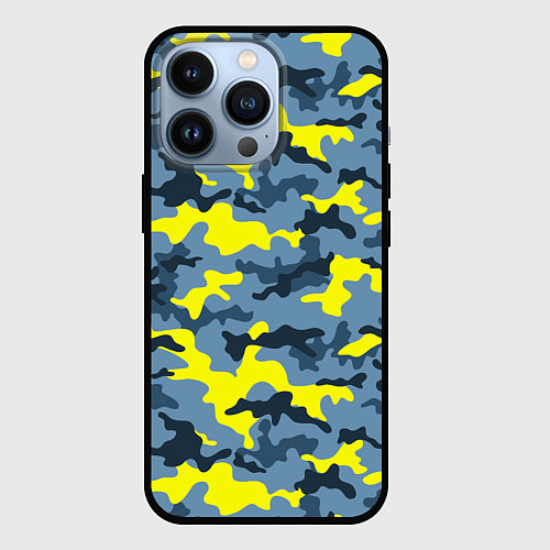 Чехол iPhone 13 Pro Камуфляж Жёлто-Голубой / 3D-Черный – фото 1