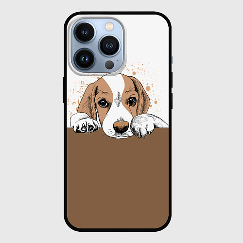 Чехол iPhone 13 Pro Грустный Щенок Бигля / 3D-Черный – фото 1
