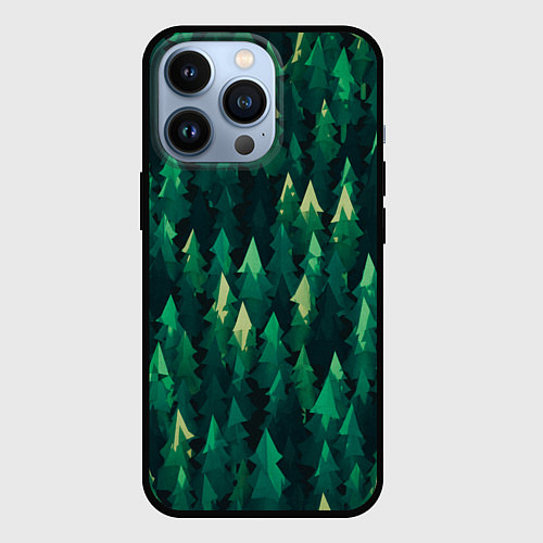 Чехол iPhone 13 Pro Еловый лес spruce forest / 3D-Черный – фото 1