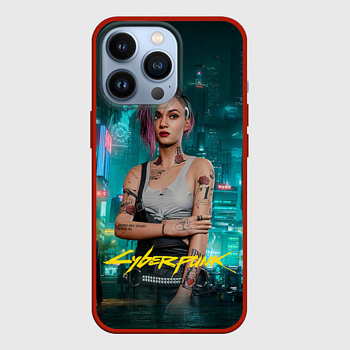 Чехол iPhone 13 Pro Judy Cyberpunk 2077 / 3D-Красный – фото 1
