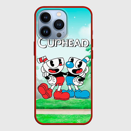 Чехол iPhone 13 Pro Cuphead Красная и синяя чашечка / 3D-Красный – фото 1