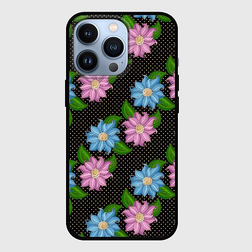 Чехол iPhone 13 Pro FLOWERS BLACK / 3D-Черный – фото 1