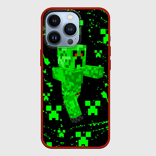 Чехол iPhone 13 Pro MINECRAFT - CREEPER МАЙНКРАФТ / 3D-Красный – фото 1