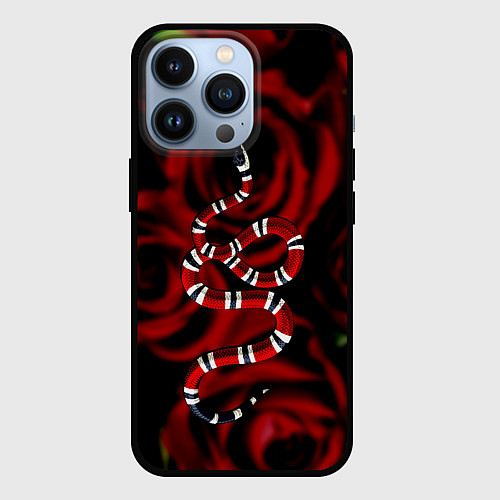 Чехол iPhone 13 Pro Змея в Цветах Розы Snake Rose / 3D-Черный – фото 1