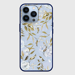Чехол для iPhone 13 Pro Цветы Золотые Листья, цвет: 3D-тёмно-синий