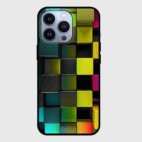 Чехол iPhone 13 Pro Colored Geometric 3D pattern / 3D-Черный – фото 1