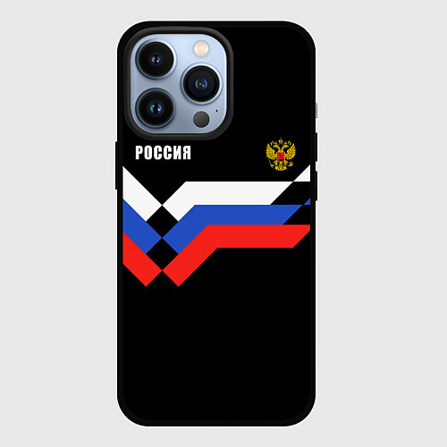 Чехол iPhone 13 Pro РОССИЯ ТРИКОЛОР ЛИНИИ / 3D-Черный – фото 1