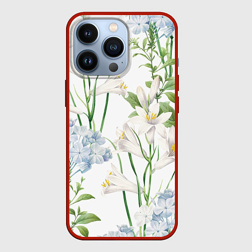 Чехол iPhone 13 Pro Цветы Утонченные и Яркие / 3D-Красный – фото 1