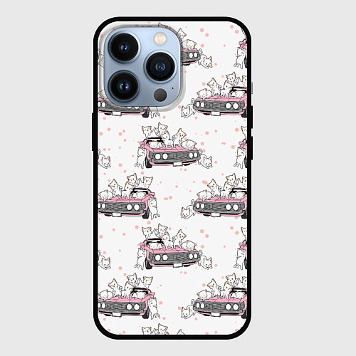 Чехол iPhone 13 Pro Коты на автомобиле Паттерн / 3D-Черный – фото 1