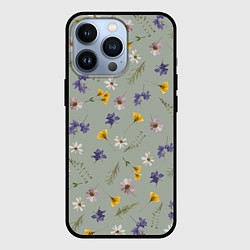 Чехол iPhone 13 Pro Простой цветочный принт на зеленом фоне