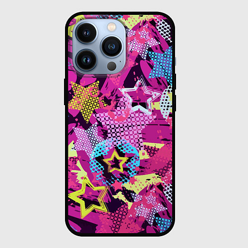 Чехол iPhone 13 Pro Star Colorful Pattern Fashion Neon / 3D-Черный – фото 1