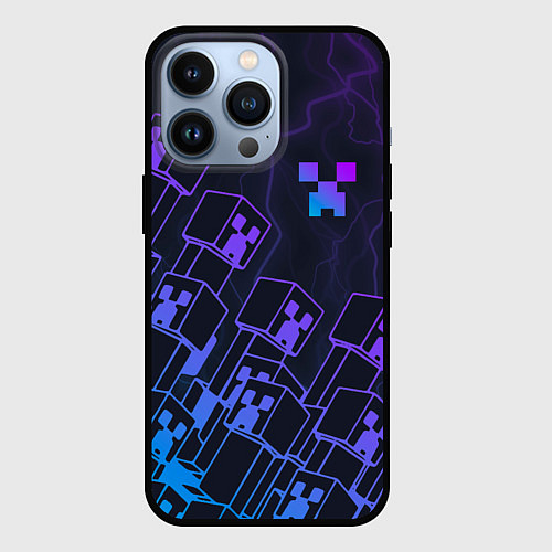 Чехол iPhone 13 Pro Minecraft CREEPER NEON / 3D-Черный – фото 1