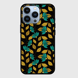 Чехол для iPhone 13 Pro Золотые и зеленые листья, цвет: 3D-черный