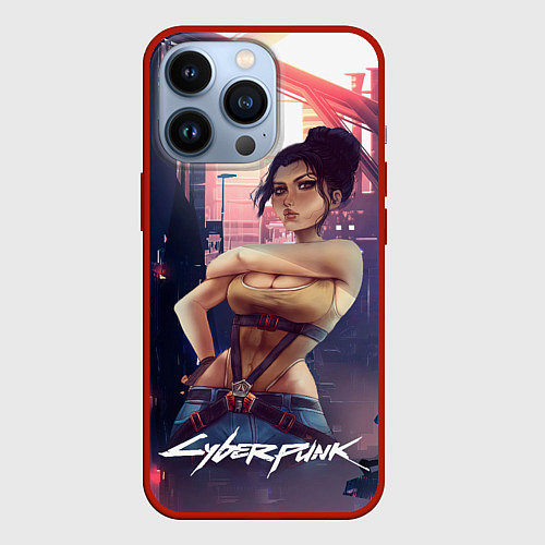 Чехол iPhone 13 Pro Панам рисунок Cyberpunk2077 / 3D-Красный – фото 1