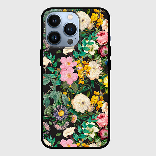 Чехол iPhone 13 Pro Паттерн из летних цветов Summer Flowers Pattern / 3D-Черный – фото 1