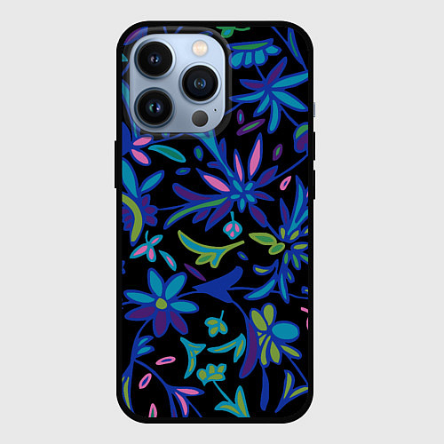 Чехол iPhone 13 Pro Drawing of night flowers / 3D-Черный – фото 1