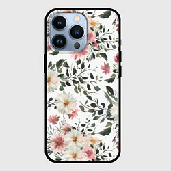 Чехол iPhone 13 Pro Цветы Акварельно-Белые