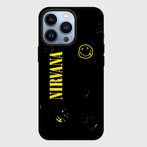 Чехол iPhone 13 Pro Nirvana паттерн смайлы / 3D-Черный – фото 1