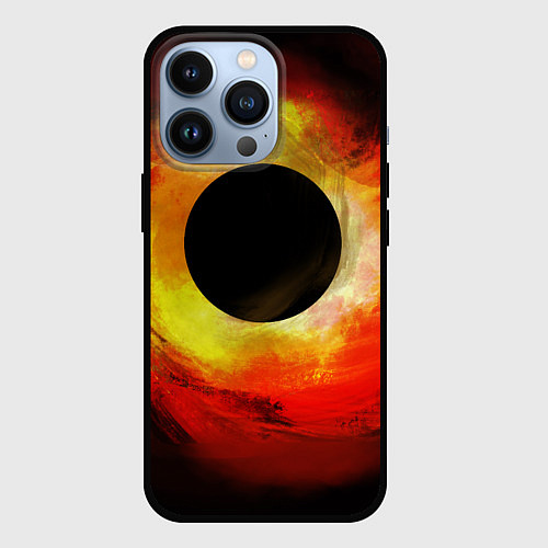 Чехол iPhone 13 Pro Черная дыра на красно-желтом фоне / 3D-Черный – фото 1