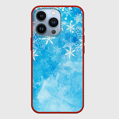 Чехол iPhone 13 Pro Новогодние снежинки / 3D-Красный – фото 1