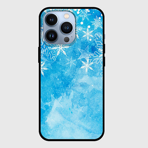 Чехол iPhone 13 Pro Новогодние снежинки / 3D-Черный – фото 1