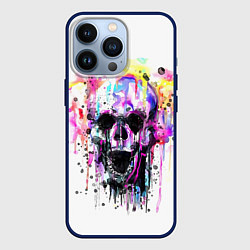 Чехол для iPhone 13 Pro Череп - акварель, цвет: 3D-тёмно-синий