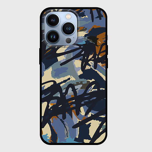 Чехол iPhone 13 Pro Abstract drawing in blue / 3D-Черный – фото 1