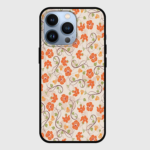 Чехол iPhone 13 Pro Оранжевый вьюнок / 3D-Черный – фото 1