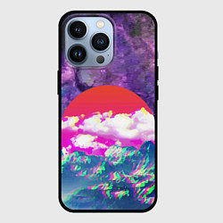 Чехол для iPhone 13 Pro Закат красного солнца Импрессионизм Горы Neon, цвет: 3D-черный