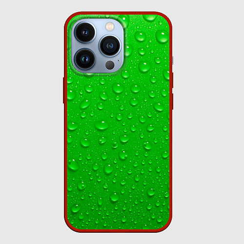 Чехол iPhone 13 Pro Зеленый фон с росой / 3D-Красный – фото 1