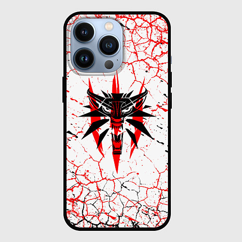 Чехол iPhone 13 Pro The witcher ВОЛК Трещины / 3D-Черный – фото 1