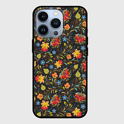 Чехол для iPhone 13 Pro Хохломские цветочки, цвет: 3D-черный