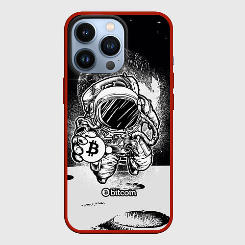 Чехол iPhone 13 Pro Космонавт с биткоином / 3D-Красный – фото 1