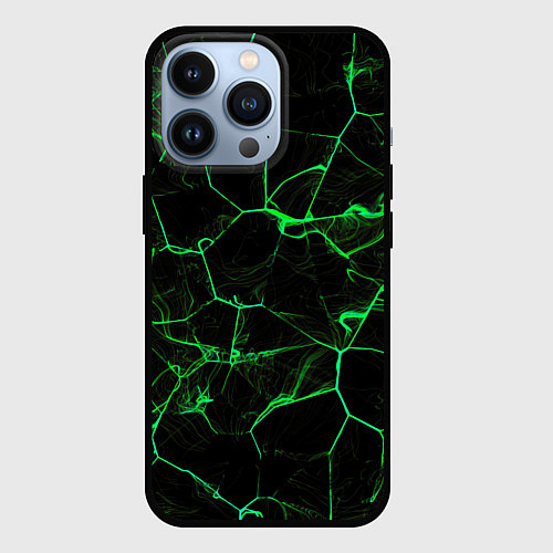 Чехол iPhone 13 Pro Абстракция - Черно-зеленый фон - дым / 3D-Черный – фото 1